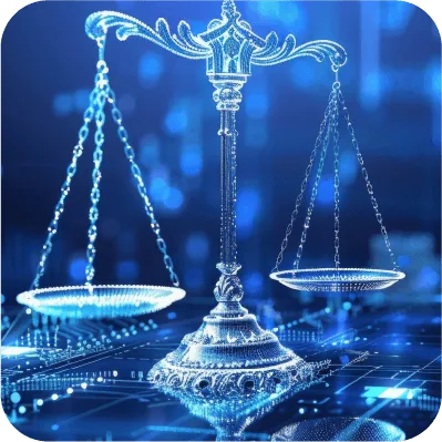 Escala de justicia sobre fondo azul
