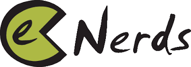 Logotipo de E-Nerds en los colores de la marca sobre fondo blanco