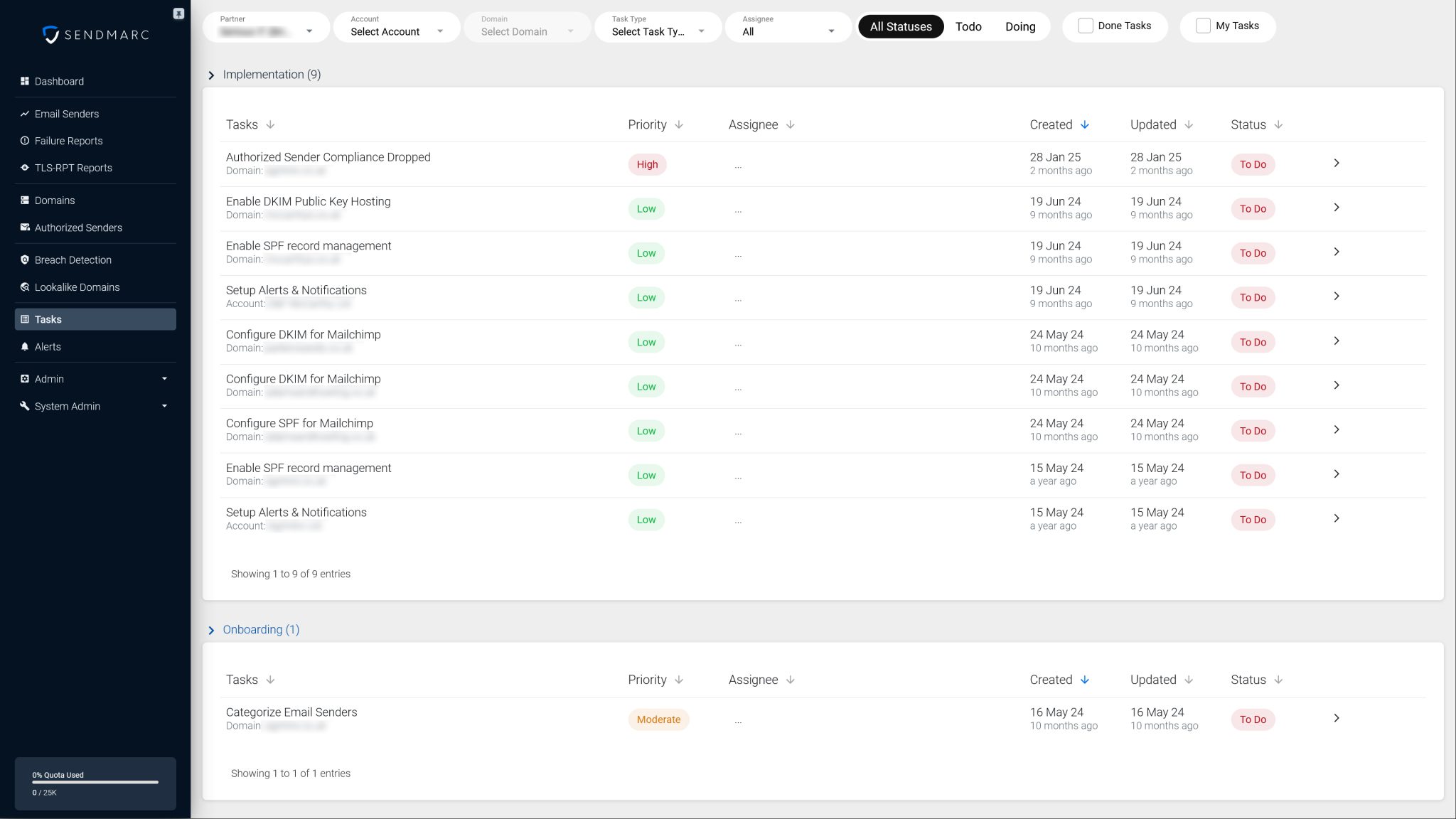 Portal de clientes Sendmarc Gestión de tareas