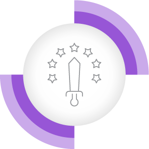 Una espada rodeada de siete estrellas en la parte superior con bandas de señalización en el exterior del icono.