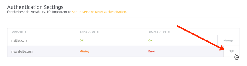 Captura de pantalla de Mailjet Dkim 2