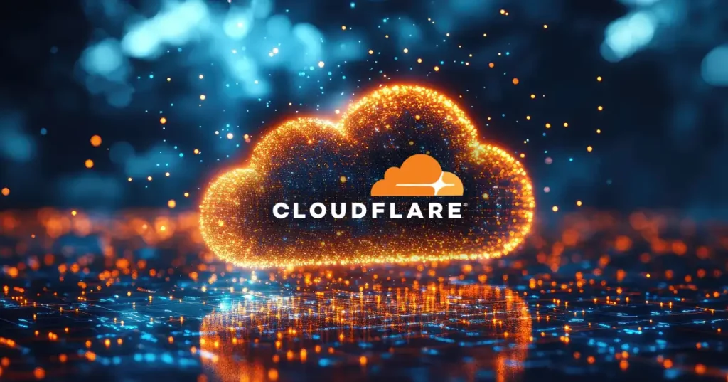 Logotipo de Cloudflare en una nube digital