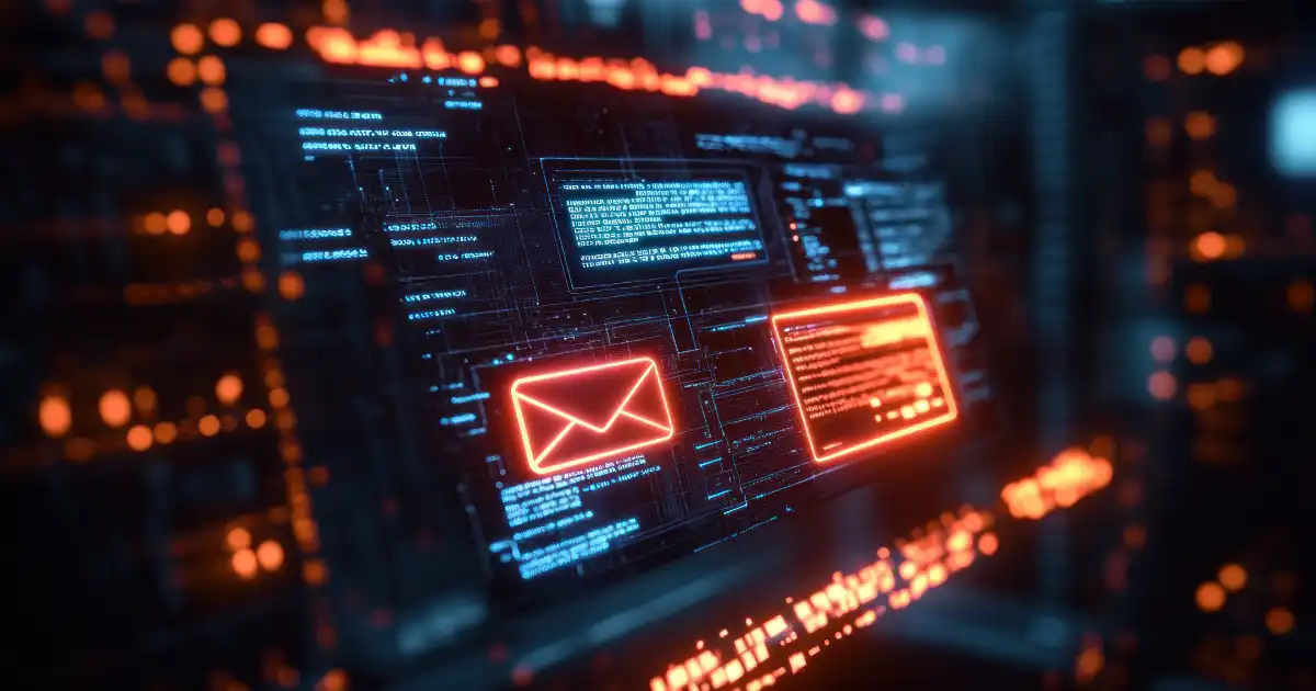 Sobres de correo electrónico con datos digitales en un ordenador portátil