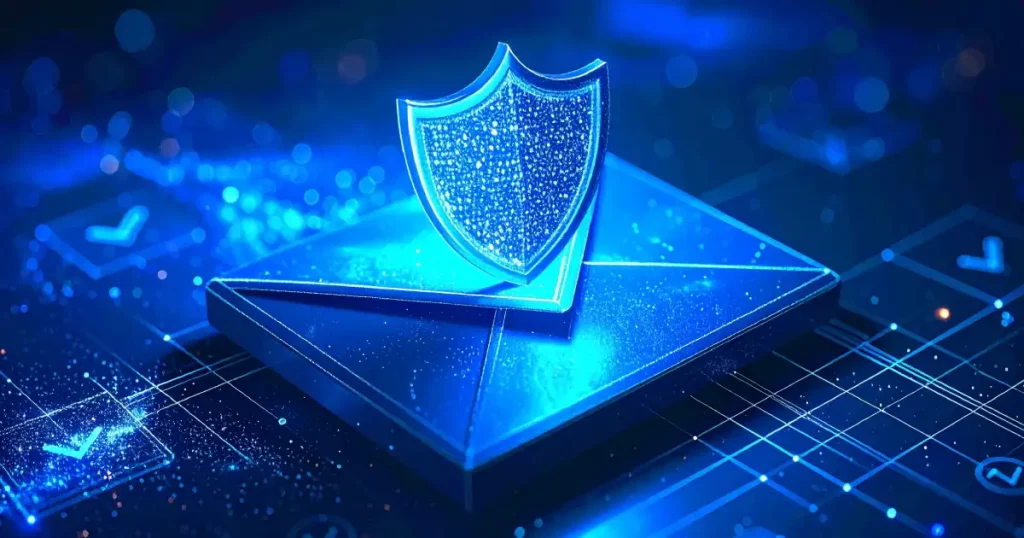 Escudo digital en un correo electrónico que representa seguridad