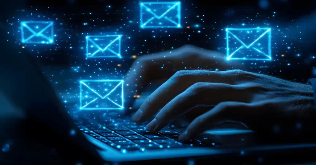 Correos electrónicos digitales alrededor de un ordenador portátil