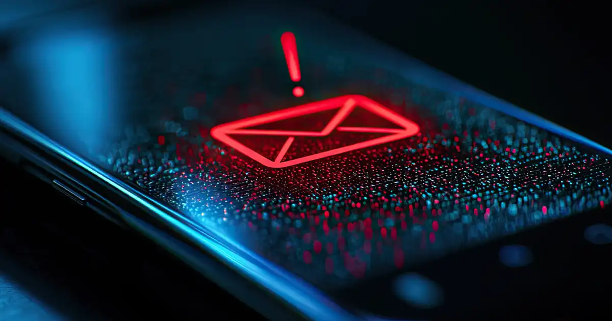 Sobre rojo de correo electrónico que muestra un correo bloqueado en un dispositivo móvil