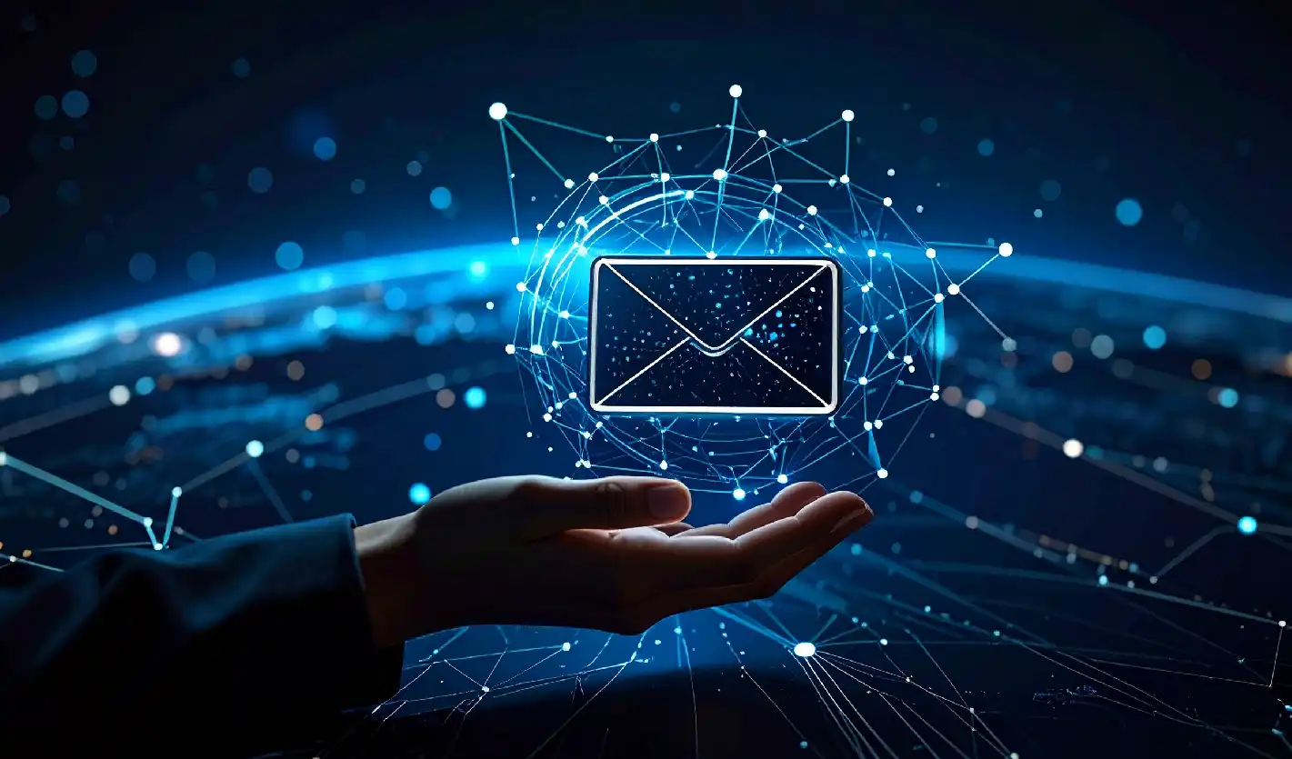 Correo electrónico digital y una mano