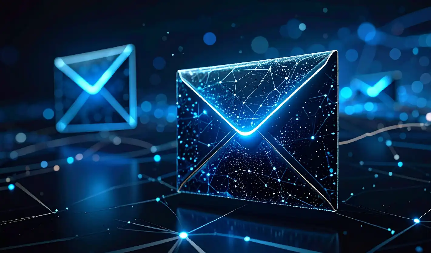Correo electrónico digital azul en un entorno cibernético