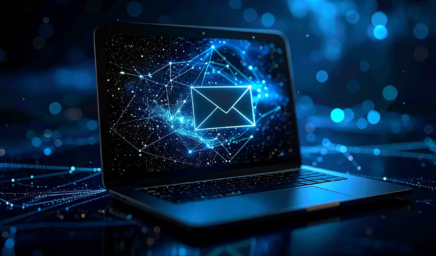 Sobre digital de correo electrónico en un ordenador portátil en un entorno cibernético