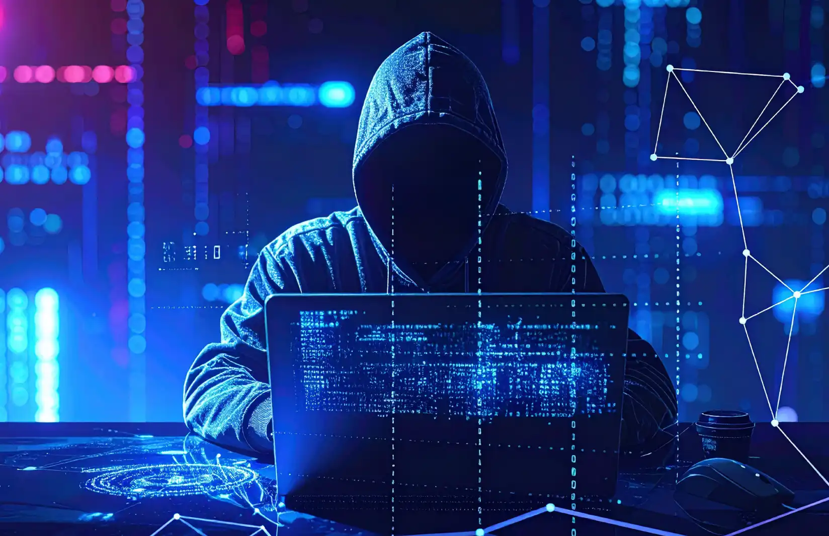 Un hacker en un entorno digital con un ordenador portátil